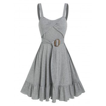 

Plain Tie Front A Line Flounce Cami Dress, Light gray
