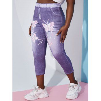 

Plus Size Butterfly 3D Printed Crop Jeggings, Light purple