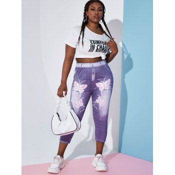Plus Size Butterfly 3D Printed Crop Jeggings