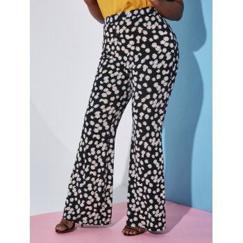 

Plus Size Daisy Floral Wide Leg Bell Pants, Black