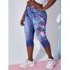 Legging Court à Imprimé 3D Papillon de Grande Taille en Jean - Bleu 1X