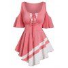 T-shirt Asymétrique Bicolore à Lacets - Rose clair L