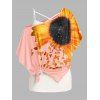 Ensemble de T-shirt à Imprimé Tournesol à Manches Chauve-souris de Grande Taille et de Camisole - Rose clair 3X