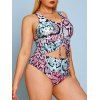 Maillot de Bain Tankini Croisé Au Dos à Imprimé Serpent de Grande Taille à Volants - Violet clair 1X