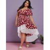 Plus Size Floral Print Ruffle High Low Maxi Dress - DEEP RED 1X