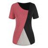 T-shirt Contrasté Manches Courtes à Col Oblique - Noir XXL