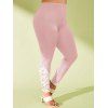 Legging Panneau Applique Fleur à Coupe Haute de Grande Taille - Rose clair 4X