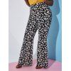 Pantalon Fleuri Marguerite de Grande Taille à Jambe Large - Noir 4X