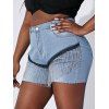 Short Chaîne Métallique Panneau en Maille à Ourlet Brut de Grande Taille en Denim - Bleu clair 2XL