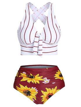 Sunflower Striped Criss Cross Tummy Control Bikini Swimwear