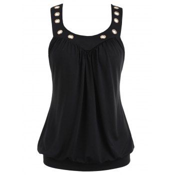 

Scoop Neck Grommet Blouson Tank Top, Black