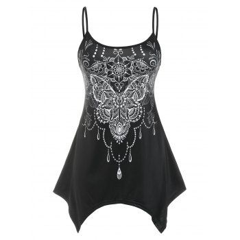 

Plus Size Butterfly Print Handkerchief Tank Top, Black