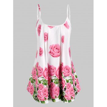 

Pleated Rose Flowers Print Cami Top, Light pink