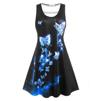 

Plus Size Butterfly Print Cut Out Back Dress, Black