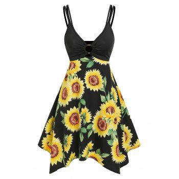 

Sunflower Print Strappy Handkerchief Dress, Black