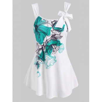 

Flower Print Bowknot Tank Top, Green