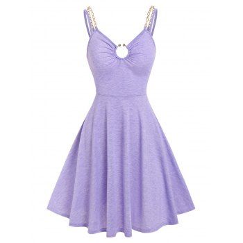 

O Ring Chains Strap Fit and Flare Dress, Light purple