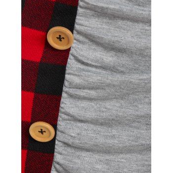 Classic Plaid Checked Panel Ruched Colorblock Contrast T Shirt