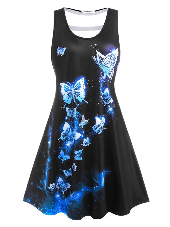 Robe Découpée à Imprimé Papillon de Grande Taille - Noir 5X
