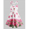 Robe d'Eté à Imprimé Rose Fleur Anneau en O sans Manches - Rose clair XXL