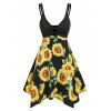 Robe d'Eté Mouchoir à Imprimé Tournesol à Bretelle - Noir XXL