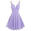 Robe Evasée Ajustée à Bretelle Anneau en O avec Chaîne en Couleur Unie - Violet clair XL