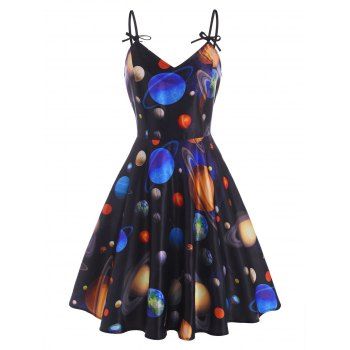 

Bowknot Flower Planet Cami Skater Sundress, Multicolor