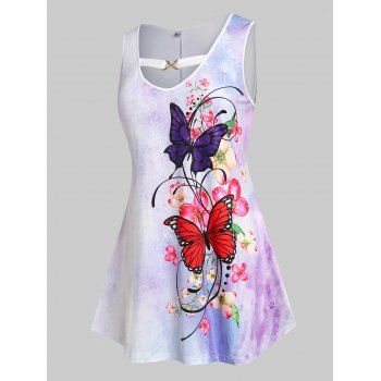 

Plus Size Butterfly Flower Tie Dye Tunic Tank Top, Light purple