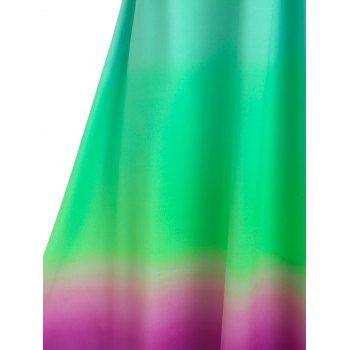Ombre Rainbow Color A Line Sundress Cinched Tie Ruched Bust Slip Dress