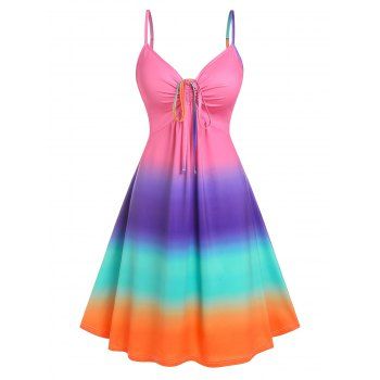 

Cinched Rainbow Color Ombre Slip Dress, Light pink