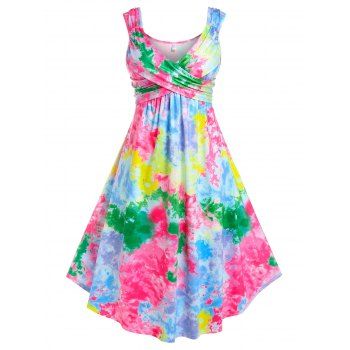 

Plus Size Plunge Crossover Tie Dye Midi Dress, Multicolor