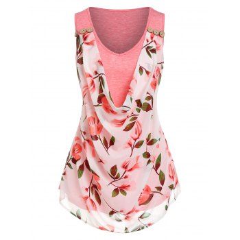 

Floral Print Overlay Cowl Front Tank Top, Light pink