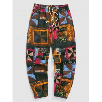 

Patchwork Print Bohemian Jogger Pants, Multicolor