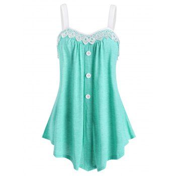 

Lace Insert Mock Button Colorblock Tank Top, Light green