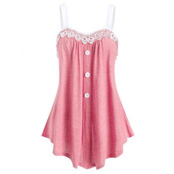 

Lace Insert Mock Button Colorblock Tank Top, Light pink