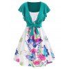 Robe à Bretelle à Imprimé Papillon Fleur avec T-shirt Noué en Avant - multicolor XL