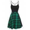 Summer Tartan Plaid Insert O Ring Mini Cami Dress - GREEN 2XL