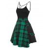 Summer Tartan Plaid Insert O Ring Mini Cami Dress - GREEN 3XL