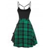 Summer Tartan Plaid Insert O Ring Mini Cami Dress - GREEN 3XL