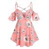 Blouse Fleurie Imprimée à Epaule Dénudée de Grande Taille avec Trou de Serrure - Rose clair 4X