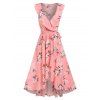 Garden Party Dress Floral Print Cottagecore Dress Surplice Plunge Midi Dress Overlap Belted Dress - LIGHT PINK L