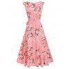 Garden Party Dress Floral Print Cottagecore Dress Surplice Plunge Midi Dress Overlap Belted Dress - LIGHT PINK XL