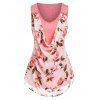 Floral Print Overlay Cowl Front Tank Top - LIGHT PINK S