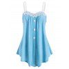 Débardeur en Dentelle Insérée en Blocs de Couleurs avec Bouton - Bleu clair 3XL