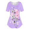 T-shirt Fleuri à Imprimé Papillon de Grande Taille - Violet clair 3X