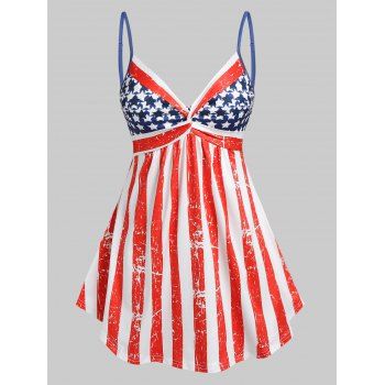 

Plus Size Front Twist American Flag Print Tank Top, Red