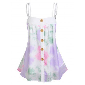 

Tie Dye Print Mock Button Cami Top, Light purple