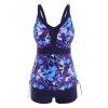 Maillot de Bain Tankini à Imprimé Feuille de Grande Taille à Volants - Bleu profond 4X