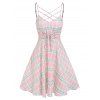 Robe d'Eté Vintage à Bretelle Croisée à Carreaux Imprimée à Lacets - Rose clair L