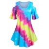 T-shirt Teinté Epaule Dénudée à Manches Evasées de Grande Taille - multicolor 2X